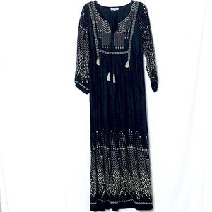 Black embroidered long sleeve maxi dress